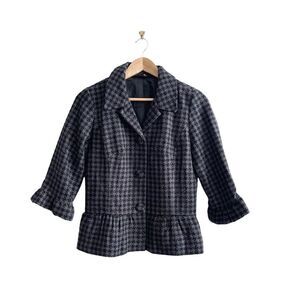 Mossimo Jacket Houndstooth Women's M Black Gray Silver Plaid Twill Blazer Lined